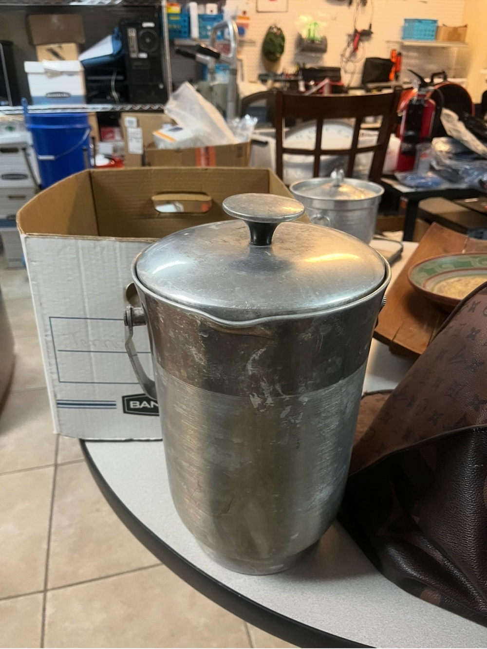 Vintage Mcm Silver Metal Ice Bucket with Lid